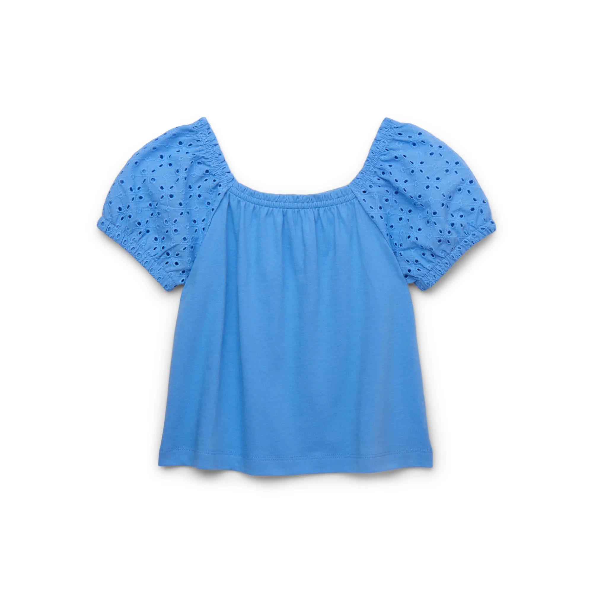 Wonder Nation Little Girls & Big Girls Eyelet Puff Sleeve Top, Sizes 4-18 & Plus | Walmart (US)