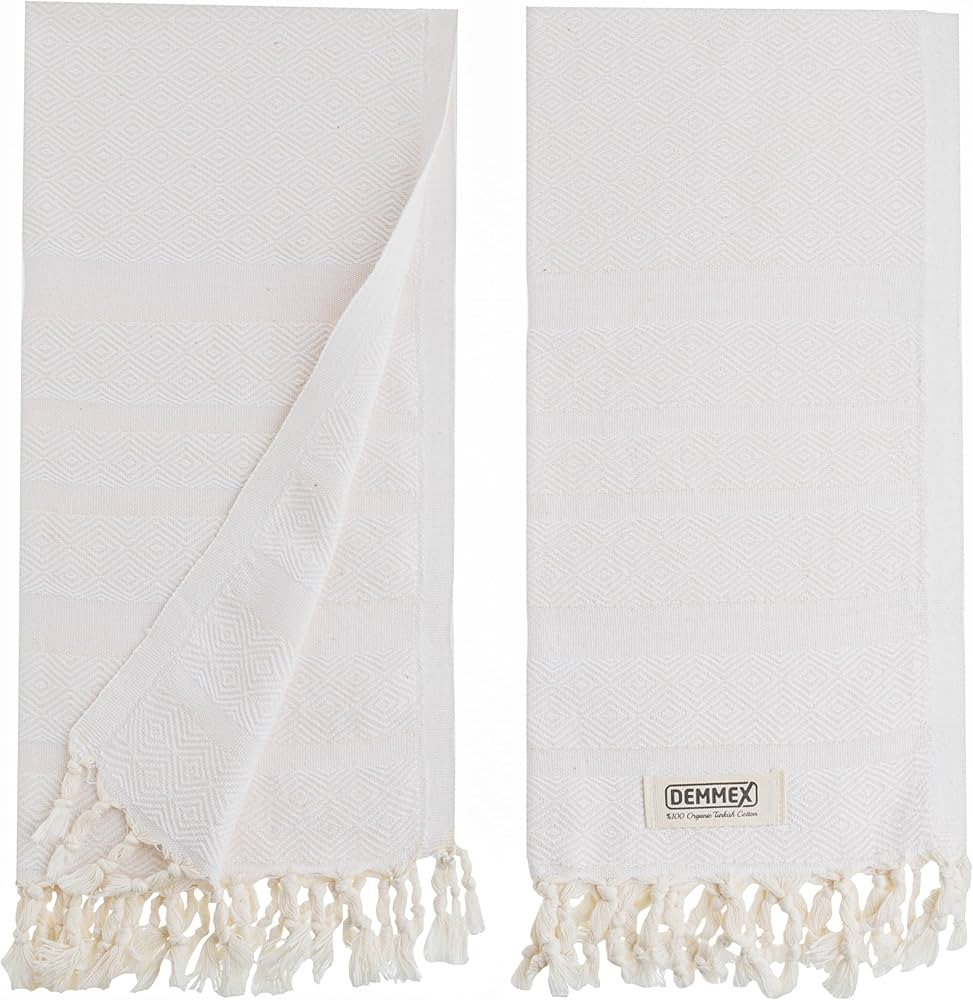DEMMEX Set of 2 100% Certified Organic Turkish Cotton Hand Towels, Bathroom Hand, Bath, Gym, Kitc... | Amazon (US)