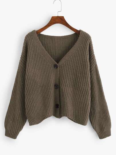 Single Breasted V-Neck Sweater Coat | SHEIN