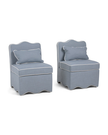 Set Of 2 25X32 Scalloped Trim Accent Chairs With Lumbar Pillows, Polyester | TJ Maxx