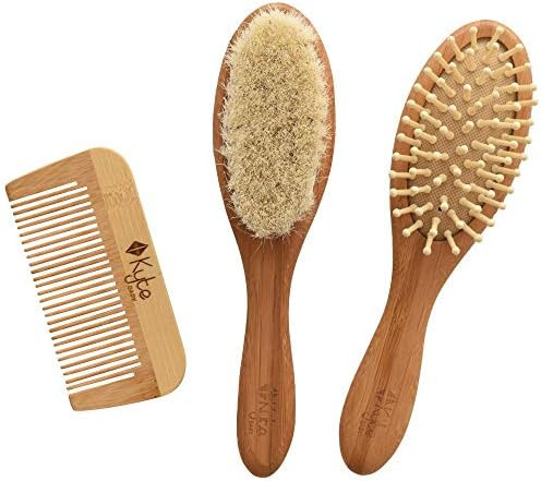 Kyte BABY Bamboo 3-Piece Brush Set - 1 Goat Hair Brush, 1 Wooden Bristle Brush and 1 Bamboo Comb | Amazon (US)