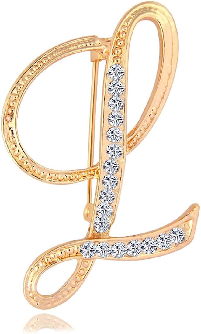 ETHOON Letter Brooch Pins Initial Rhinestone Brooch for Women Crafts Gold A-Z | Amazon (US)