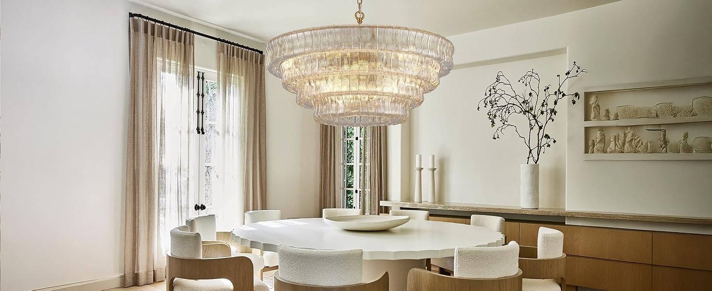Gold Dining Room Chandeliers, D36 Modern Luxury 4-Tiered Round Clear Glass Chandelier, 12-Light L... | Amazon (US)