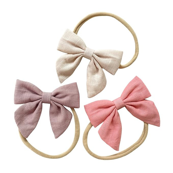 Cherssy Baby Bows and Headbands, 3pcs Super Stretchy Nylon Hairbands for Newborn Infant Toddler B... | Amazon (US)