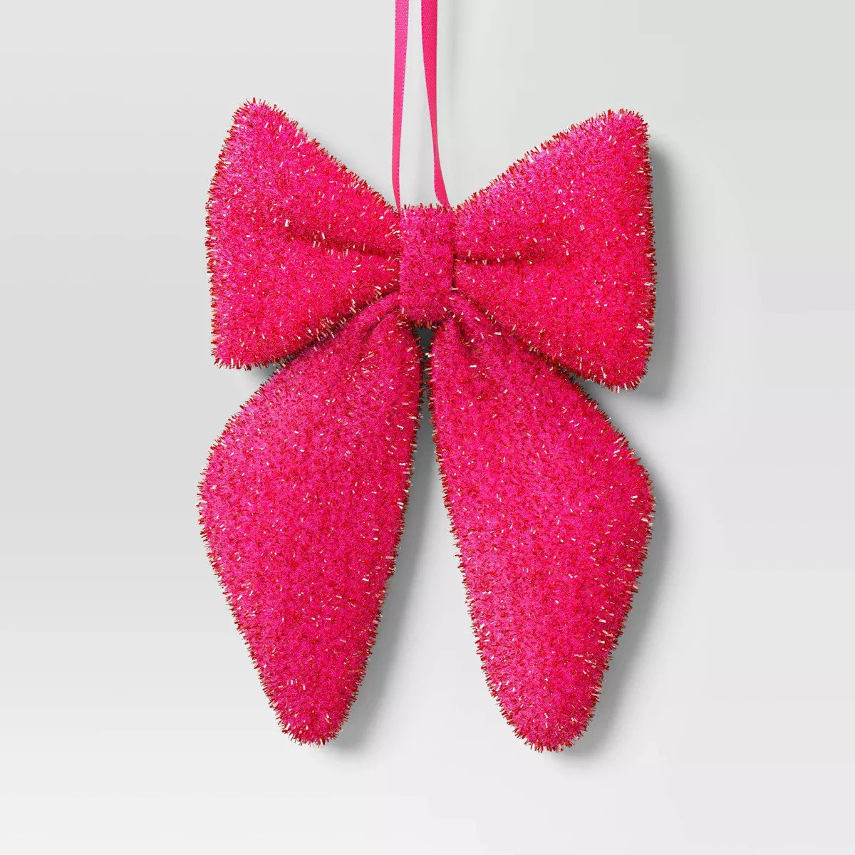 6.5" Christmas Tinsel Bow Ornament Hot Pink  - Wondershop™ | Target