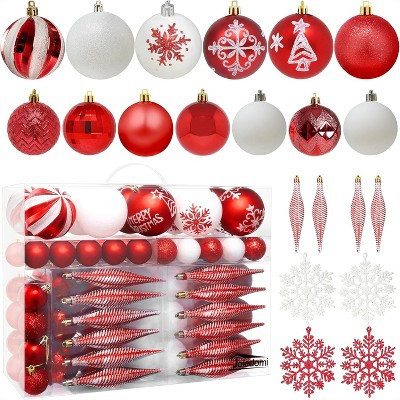 Joyfy Christmas Ornaments, Christmas Tree Decorations Indoor, 133ct Red & White Christmas Assorted Ornament Set, Hanging Balls, Tree & Wreath Decor | Target