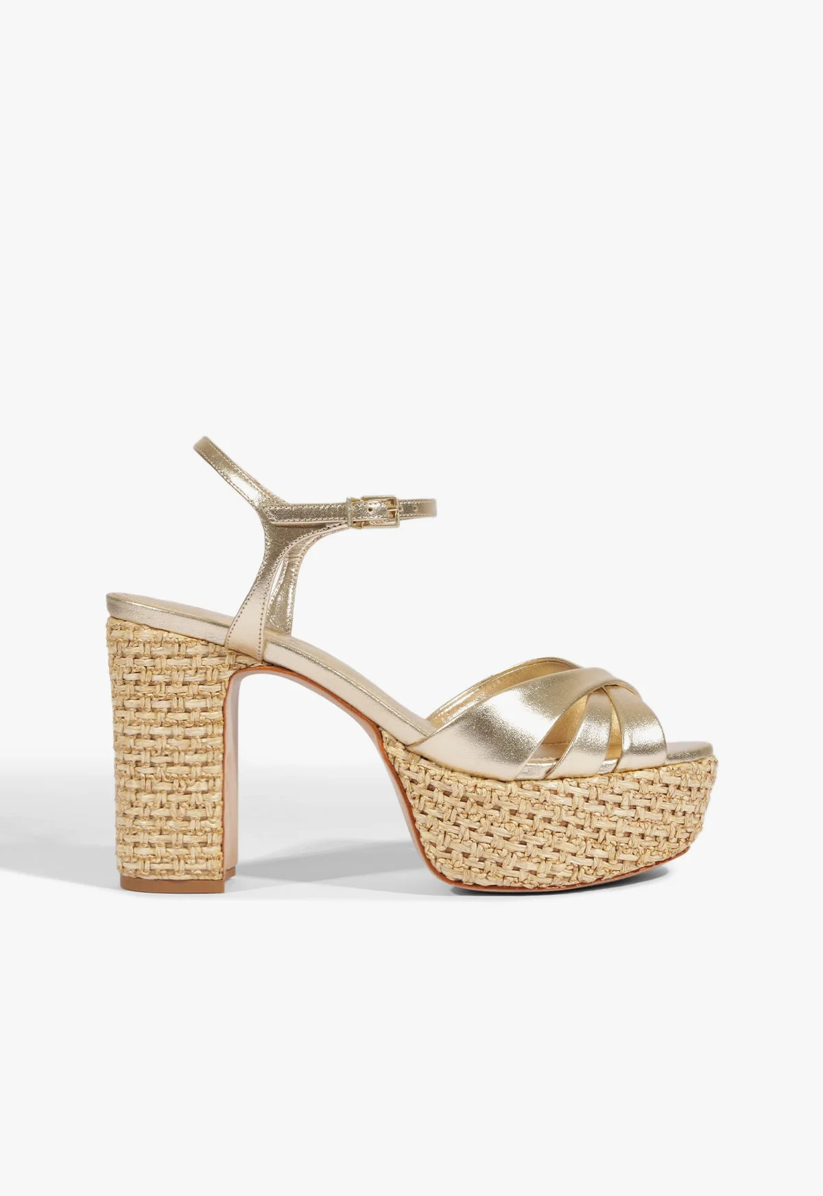 Keefa Raffia Gold High Platform Heel Sandal | Schutz (US)