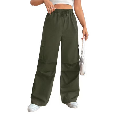 Womens Baggy Cargo Pants Wide Leg Cargo Pants Midwaist Drawtring Pants Loose Fit Straight Pants with Side Pockets Knee Pleated Pants,Army Green - L | Target