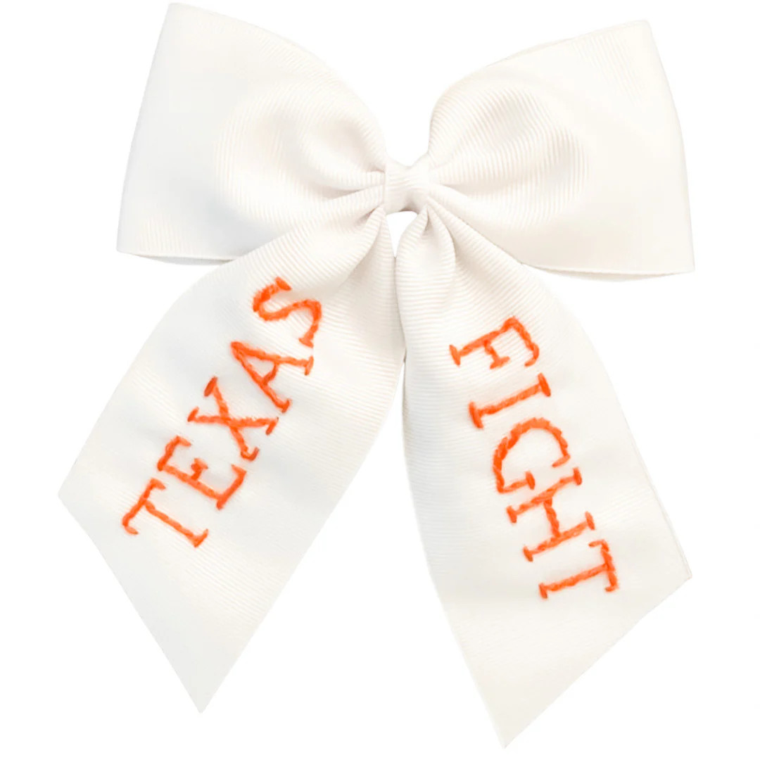 Texas Fight Embroidered Bow (multiple sizes) | Lovely Little Things Boutique