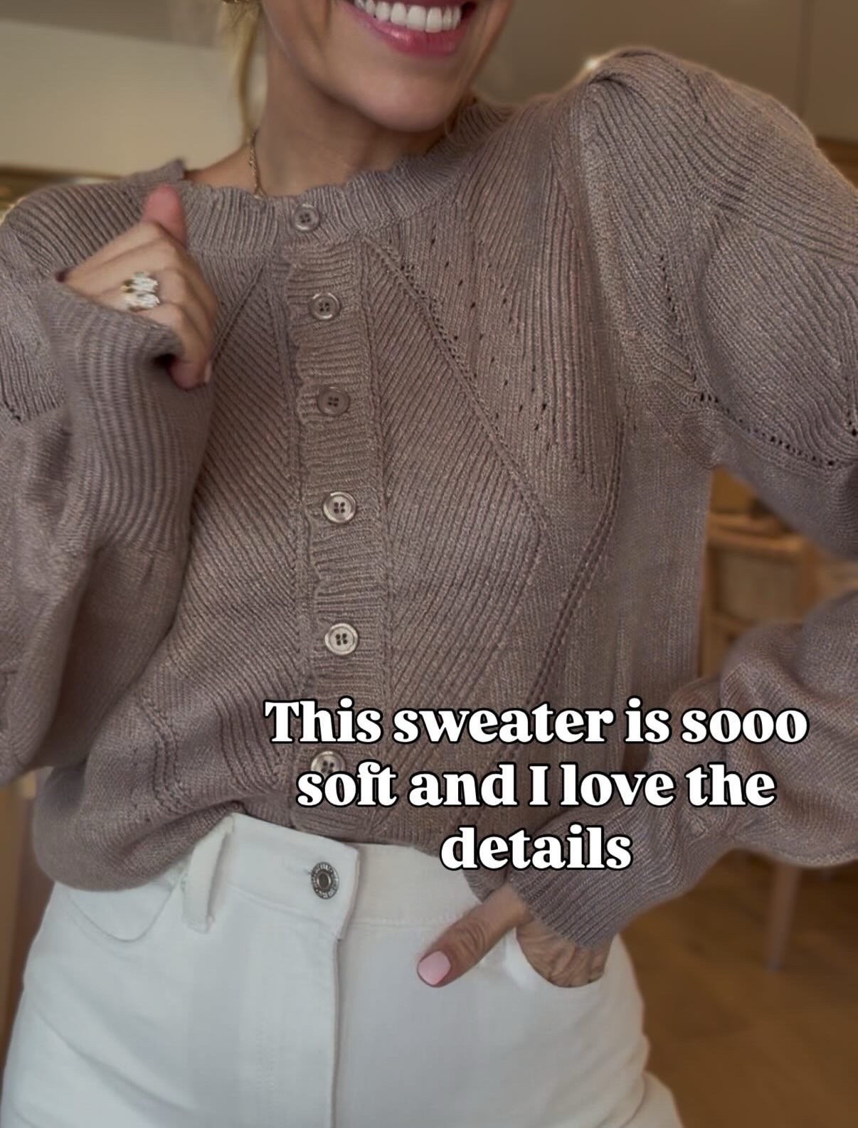 This sweater is soooo soft and I love the details! It’s super lightweight and perfect for any occasion! It’s still in stock in brown and red! 

#LTKSeasonal #LTKootd