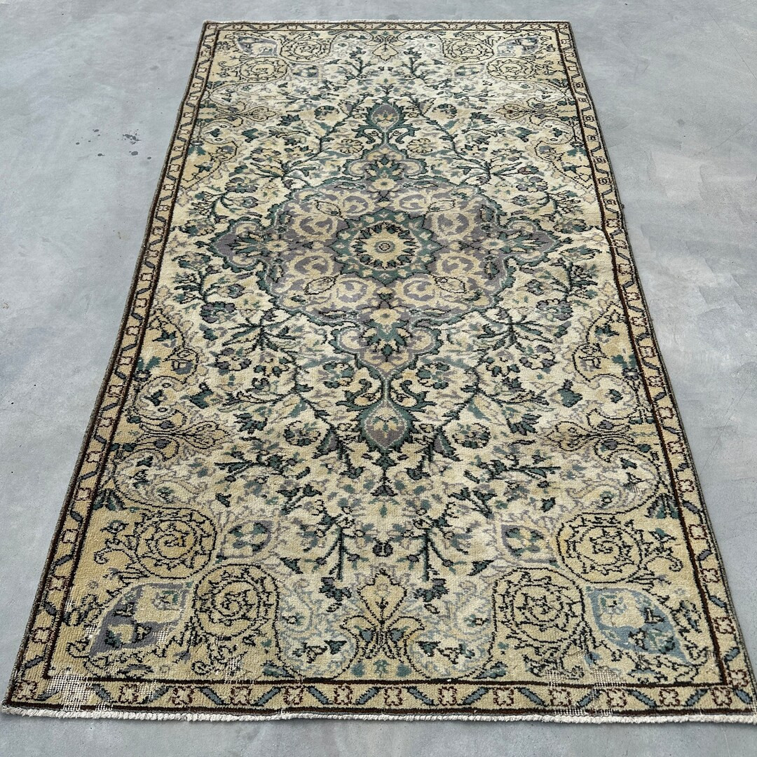 Turkish Rug, 5x8 Ft Area Rugs, Vintage Rug, Oushak Rug, Rugs for Dining Room, 4.1x7.1 Ft Beige Ru... | Etsy (US)