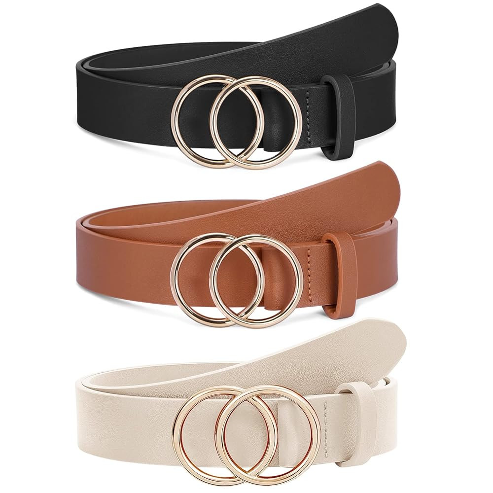 XZQTIVE 3 Packs Women's Leather Belts For Jeans Dresses Pants Fashion Ladies Waist Belt with Gold... | Amazon (US)