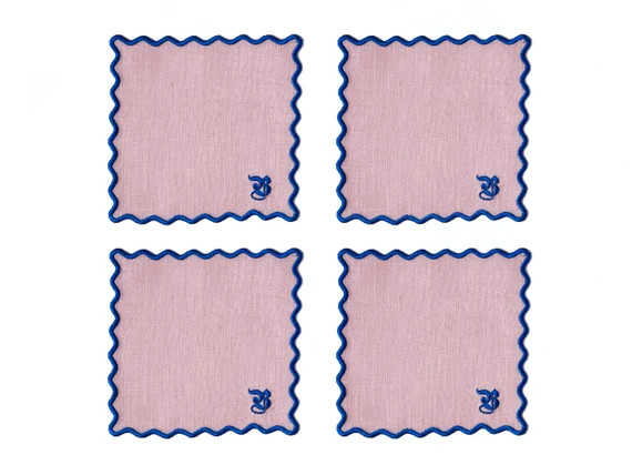 Personalized Scallop Linen Cocktail Napkin Personalized - Etsy | Etsy (US)