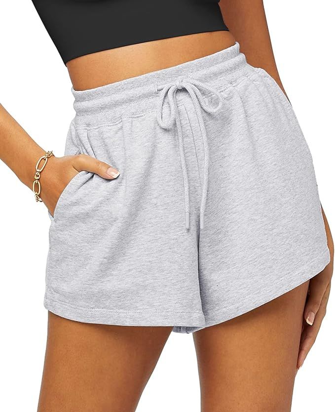 AUTOMET Womens Sweat Shorts Casual Summer Athletic Shorts Elastic Comfy Shorts High Waist Pockets... | Amazon (US)