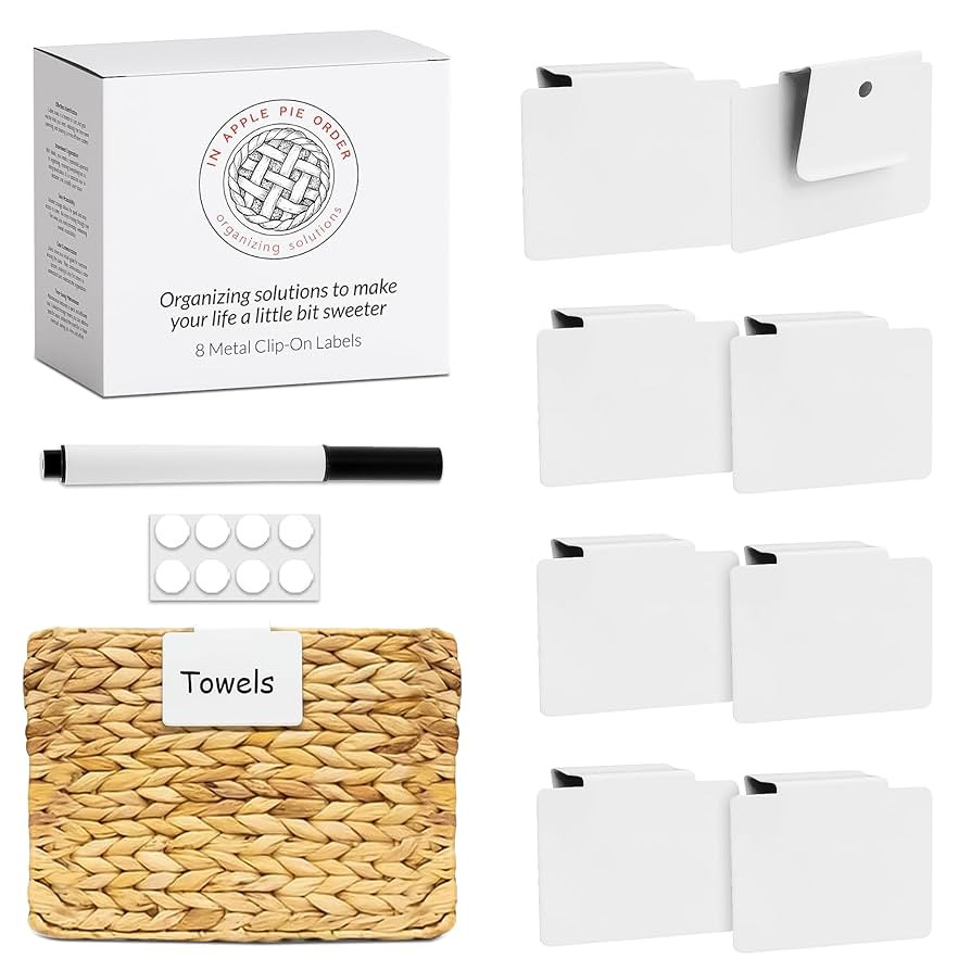Labels for Storage Bins | Metal Storage Bin Clips (2.5” x 3.5”) - Set of 8 Basket Clip On Tag... | Amazon (US)