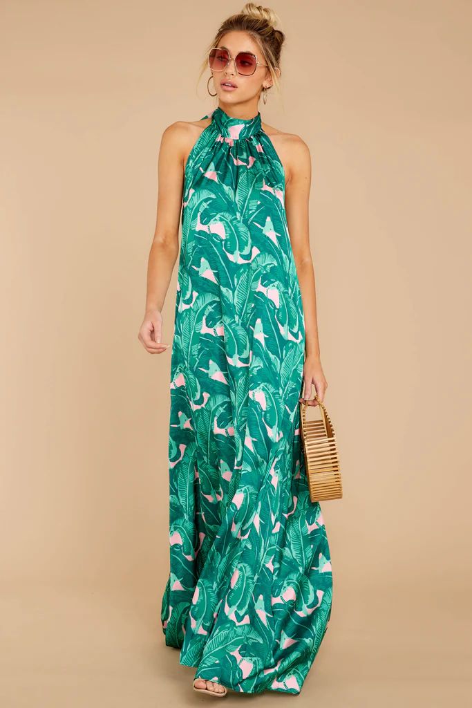 Lady Of Summer Pink And Green Palm Print Maxi Dress | Red Dress 