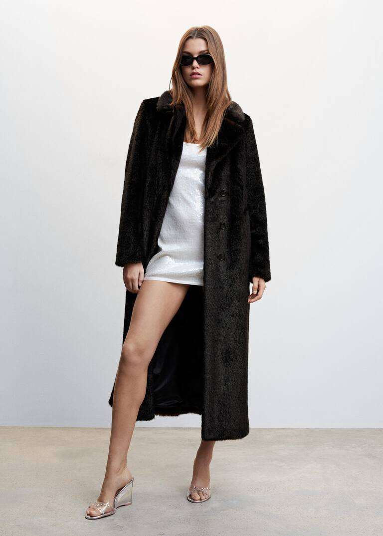 Fluffy long coat -  Women | Mango United Kingdom | MANGO (UK)