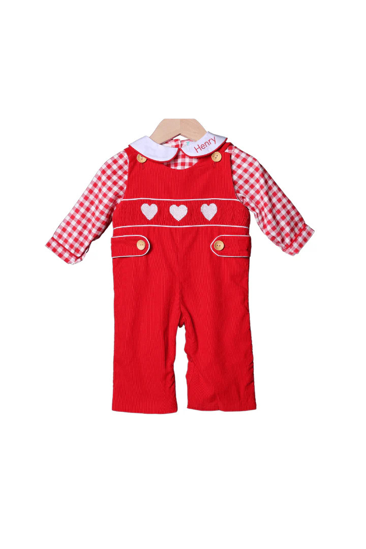 Smocked Heart Red Corduroy Longall Set | The Smocked Flamingo