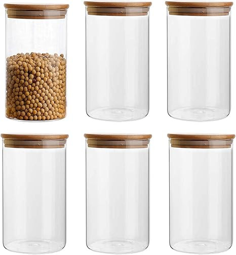 35oz/1000ml Clear Glass Food Storage Containers Set Airtight Food Jars with Bamboo Wooden Lids Ki... | Amazon (US)