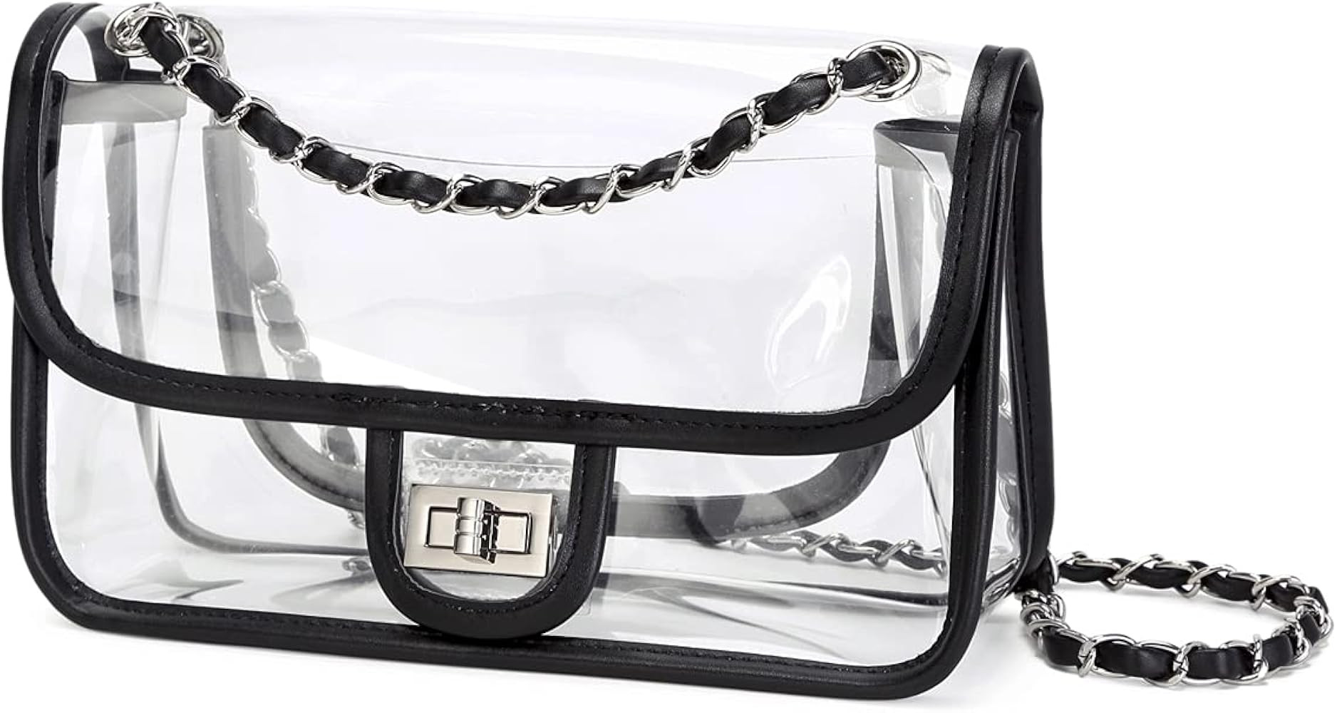 LAM GALLERY Womens PVC Clear Purse Handbag with Chain Stadium Approved Clear Bag See Through Bag for | Amazon (US)