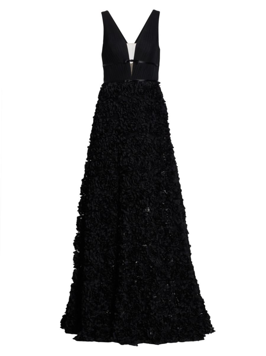 Plunge Petal Appliqué Gown | Saks Fifth Avenue
