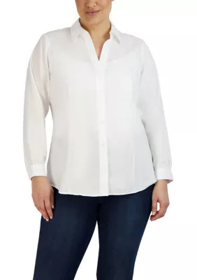 Jones New York Women's Plus Size Button Down Blouse, White, 1X | Belk