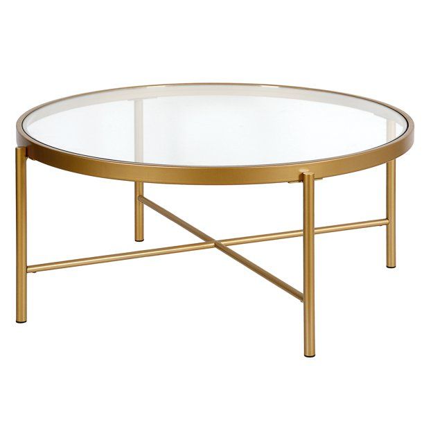 Evelyn&Zoe Contemporary Round Steel Coffee Table, Gold/Clear | Walmart (US)