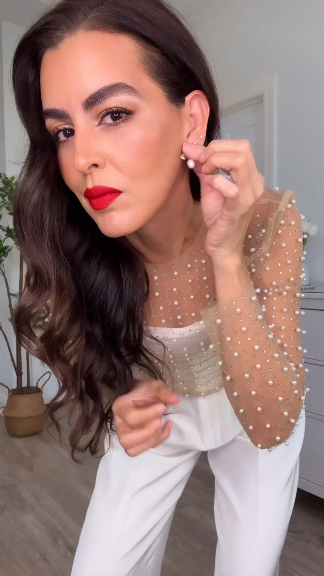 ‼️All sizing and details below⬇️
Outfit 1:
Size S in mesh top and bustier.
Size 4 in white wide le pants.
Lipstick is feels so grand. 
Adding similar heels.
Outfit 2:
Size S I mesh top and black bodysuit.
Size 2 in black pants.
Adding similar clutch bag. 

#LTKOver40 #LTKSeasonal #LTKHoliday