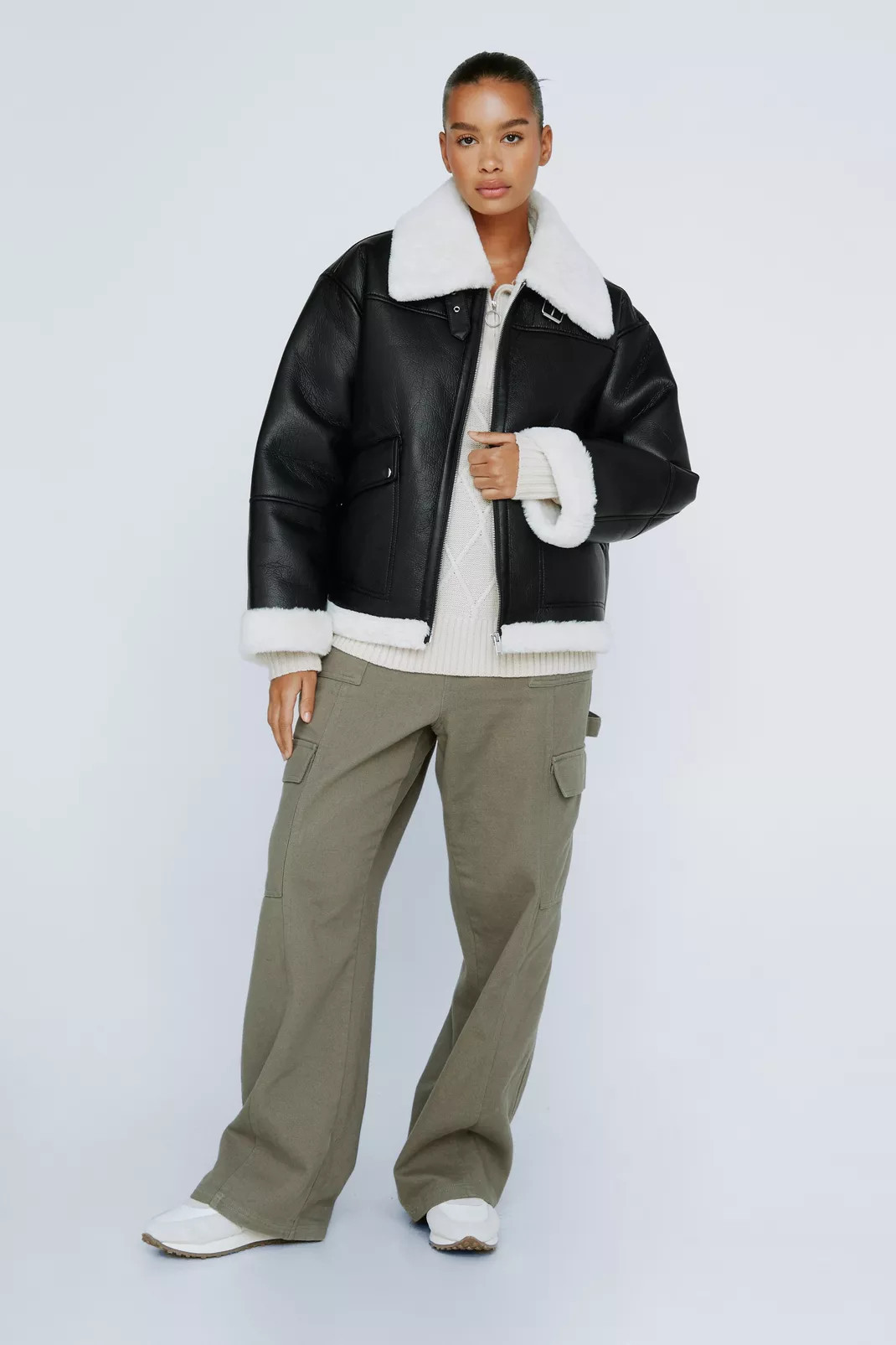 Plus Size Faux Fur Lined Aviator Jacket | Nasty Gal (US)