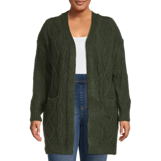 Time and Tru Women's Open Front Cable Cardigan - Walmart.com | Walmart (US)