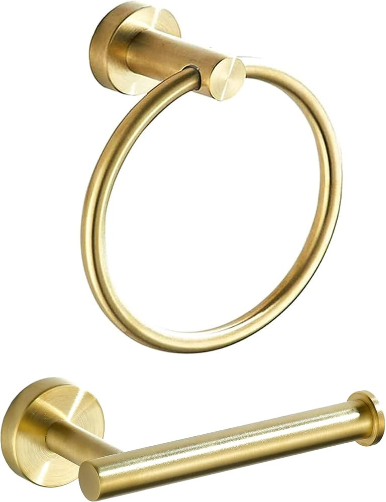 BATHSIR Brushed Gold Toilet Paper Holder & Hand Towel Holder Wall Mount 2 Pieces, Single Post Piv... | Amazon (US)