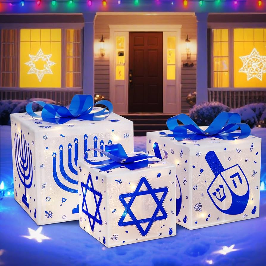 Domkom Set of 3 Hanukkah Lighted Gift Boxes,60 Led Light Up Present Box Decorations with Dreidel ... | Amazon (US)