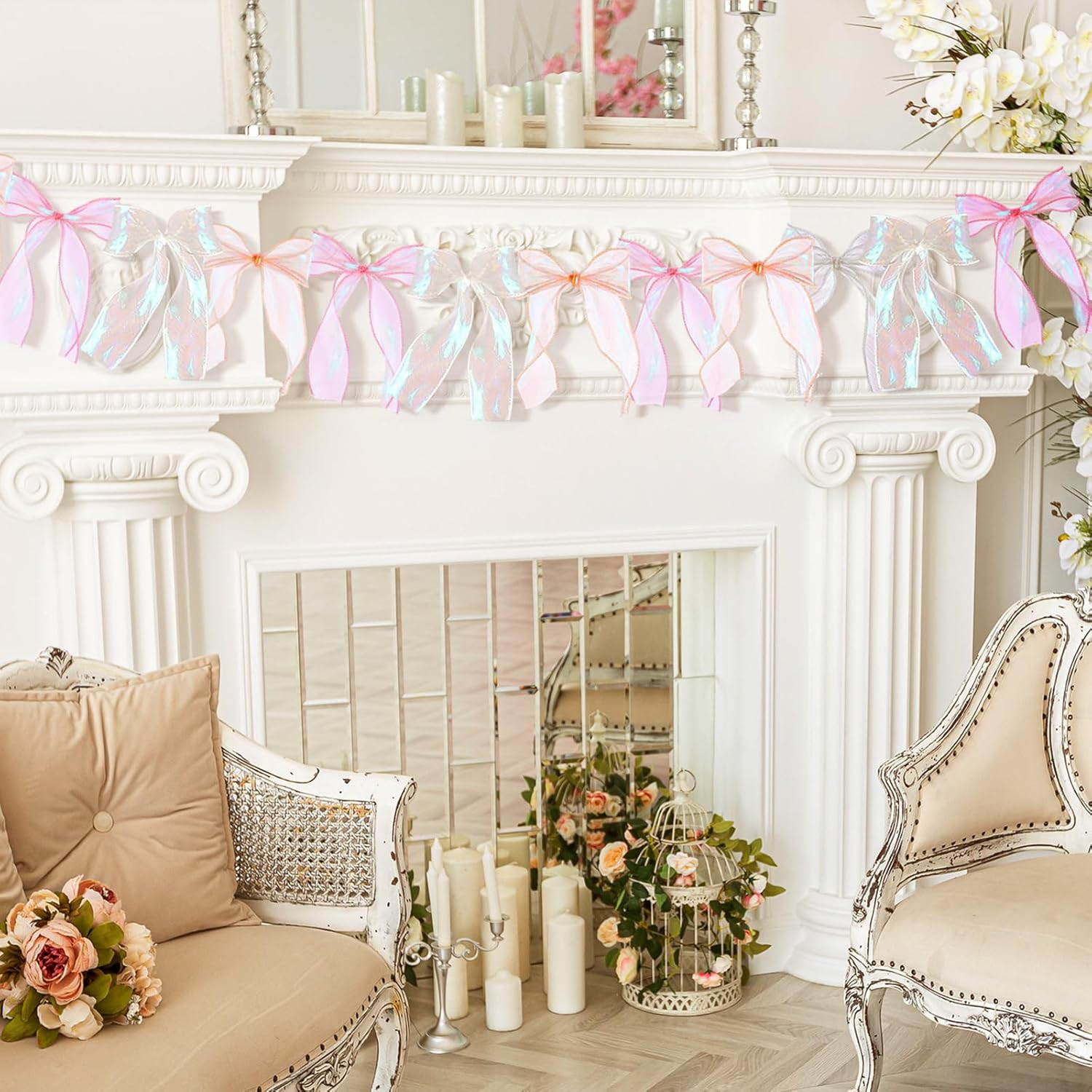 Jutom Organza Bow Garland Banner for Bachelorette Party Decorations, Pink Coquette Birthday Party... | Amazon (US)