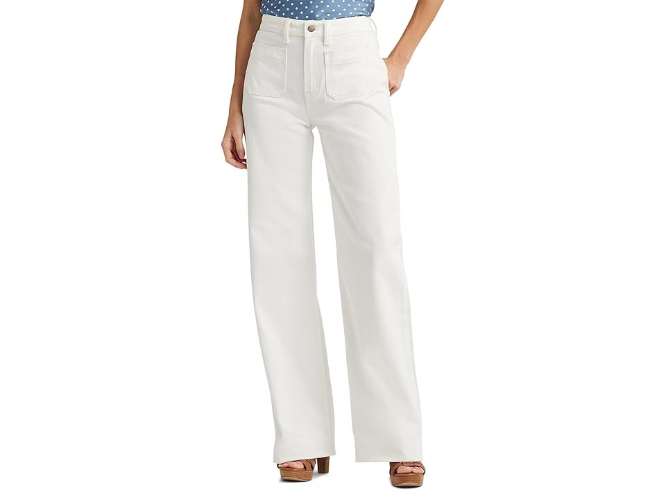 Lauren Ralph Lauren High-Rise Wide-Leg Jeans in White Wash Women's Jeans White Wash : 16 32.5, Cotton/Denim/Leather | Zappos