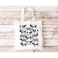 Cows Cotton Canvas Tote Bag Hand Drawn Animal Design | Etsy (US)