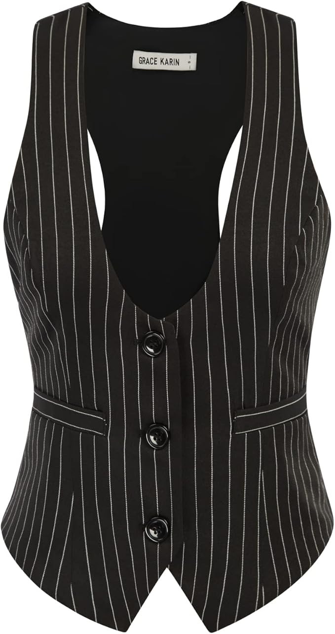 GRACE KARIN Womens Waistcoat Vest Vintage Steampunk Dress Racerback Jacquard Jacket | Amazon (US)