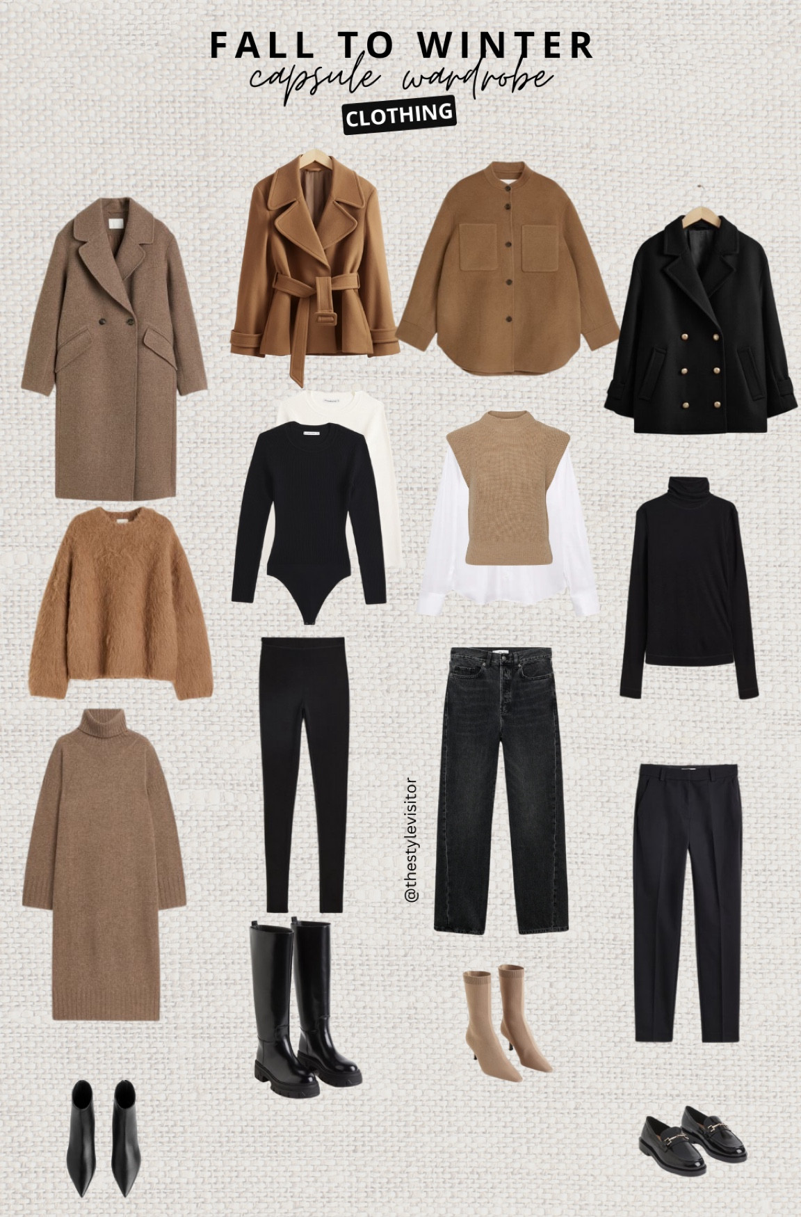 Fall to winter capsule wardrobe in camel, white, black and a hint of cream ❄️ These items are suitable for work except perhaps for the jeans but I reckon if you style it up with some black and gold accessories it can still be ok for an office outfit. 

Read the size guide/size reviews to pick the right size.

Leave a 🖤 to favorite this post and come back later to shop

Workwear, work outfit, office outfit, winter capsule, winter dress, winter coat, boots, black boots, trousers, cigarette trousers, black merino wool leggings, arket, h&m, stories

#LTKstyletip #LTKworkwear #LTKSeasonal