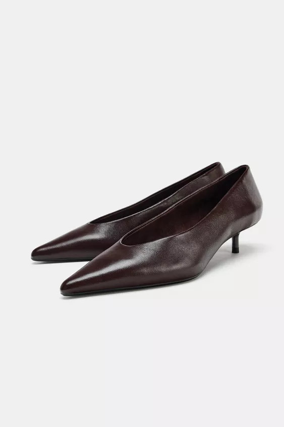 LEATHER KITTEN HEEL SHOES | Zara US