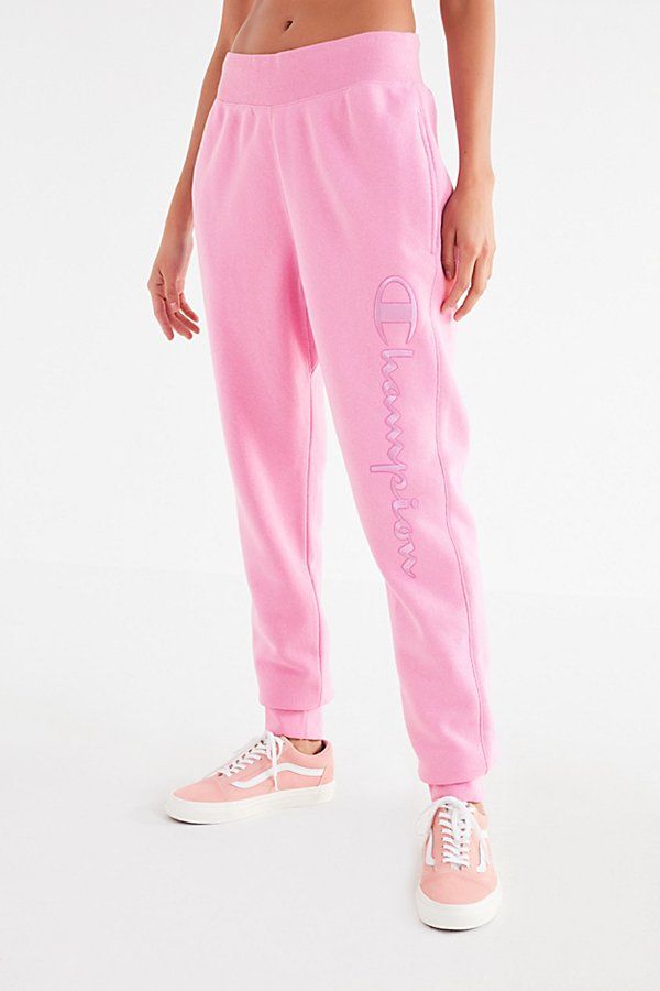 Champion & UO Reverse Weave Script Jogger Pant - Pink L at Urban Outfitters | Urban Outfitters US