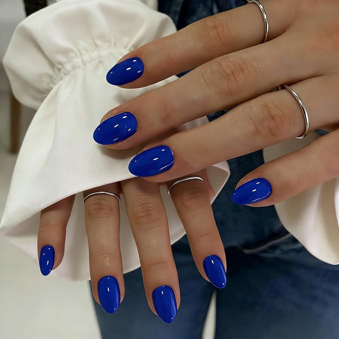 KQueenest Press On Nails Short - Bright Vibrant Blue Press On Nails Oval, 32 Pcs 16 Sizes Natural... | Amazon (US)