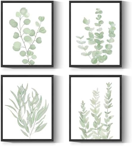 Drsoum Framed Botanical Plant Canvas Wood Wall Art Light Green Sage Wall Decor Eucalyptus Leaf Pi... | Amazon (US)
