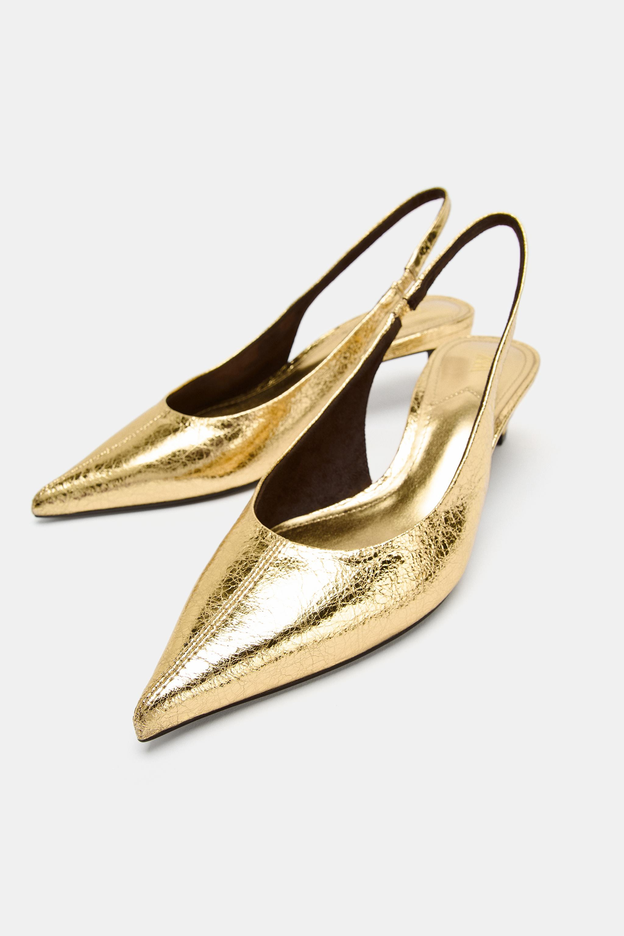 METALLIC KITTEN HEEL SHOES | Zara US