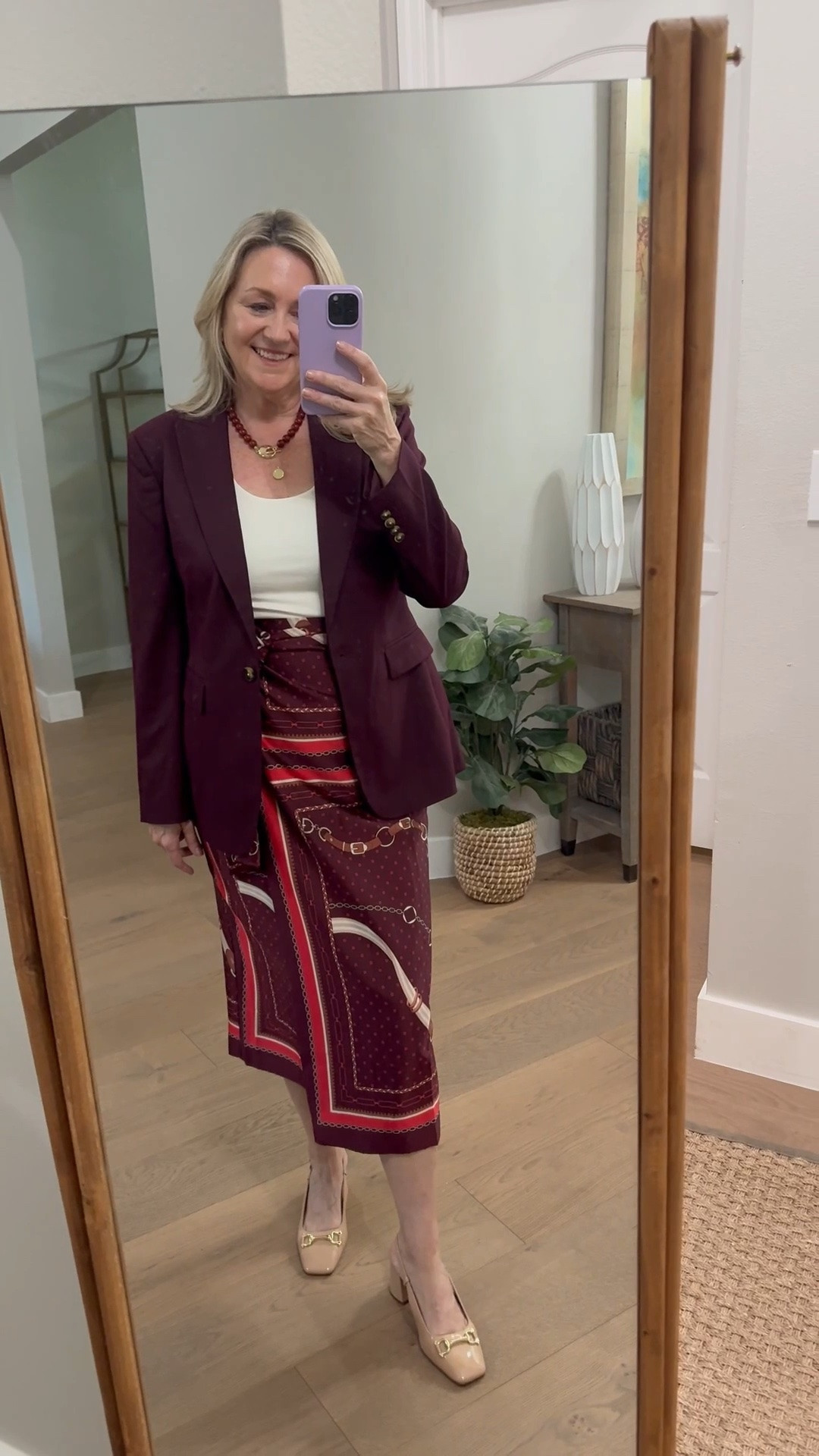 This wrap skirt in a gorgeous equestrian style print is so pretty!  Work outfit, fall outfit over 50

#LTKWorkwear #LTKdayinmylife #LTKootd
