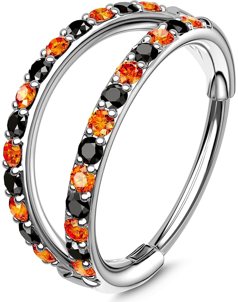 OUFER Double CZ Hoop Piercing Jewelry, Halloween & Christmas 20G Nose Rings (6MM 7MM 8MM), Classi... | Amazon (US)