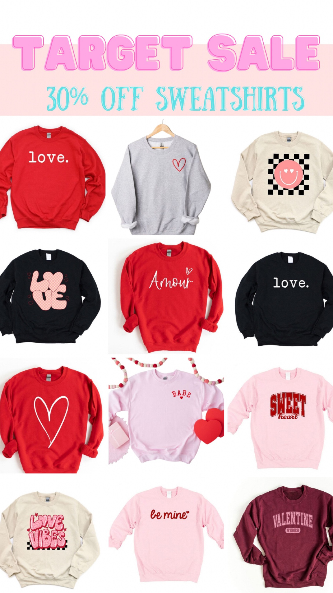 Women’s Valentine’s Day sweatshirts 30% off at Target 

#LTKSeasonal #LTKsalealert #LTKfindsunder50
