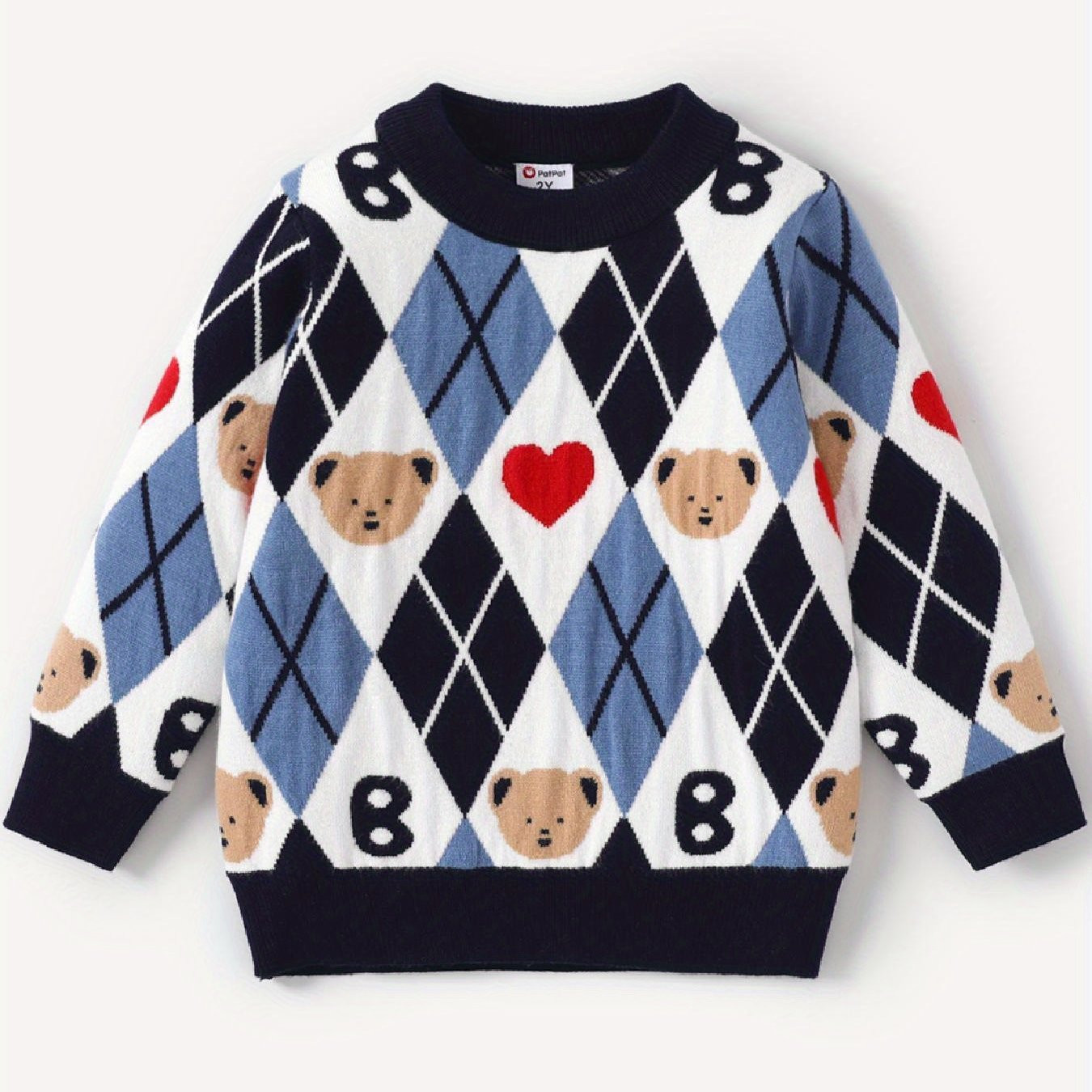 Toddler Boy Bear Print Casual Solid Color Sweater - Temu | Temu Affiliate Program