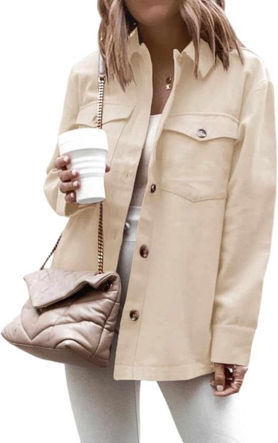 Cnkwei Shacket Jacket Women Button Down Shirt Jacket Casual Long Sleeve Shacket with Pockets | Amazon (US)