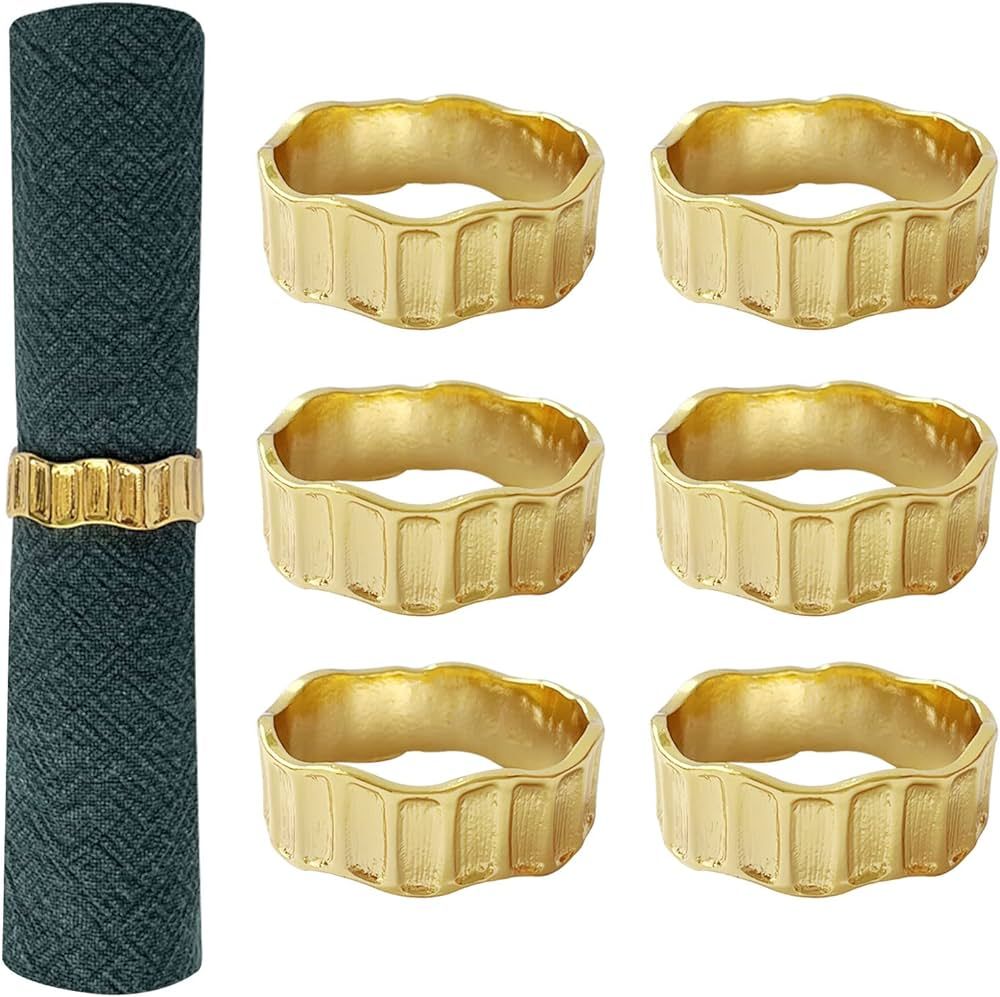 Kintyno Gold Napkin Rings Set of 6, Irregular Round Napkin Holder for Wedding,Party, Thanksgiving... | Amazon (US)