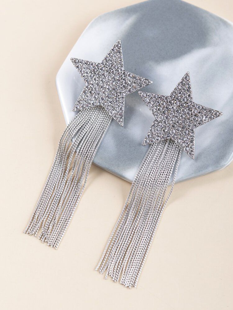 Rhinestone Star Decor Fringe Drop Earrings | SHEIN