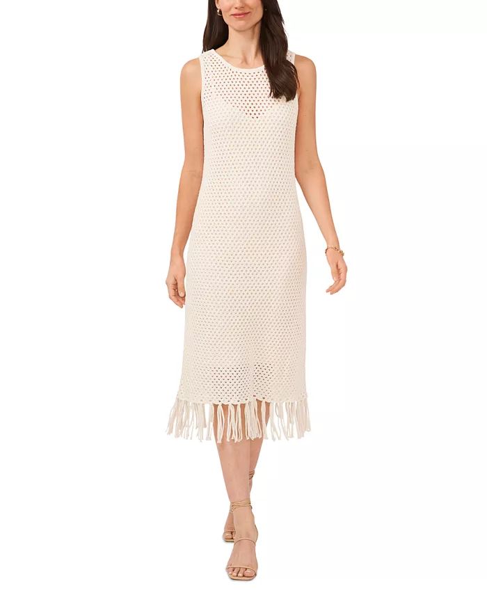Women's Mesh-Stitch Fringed Sleeveless Dress | Macys (US)